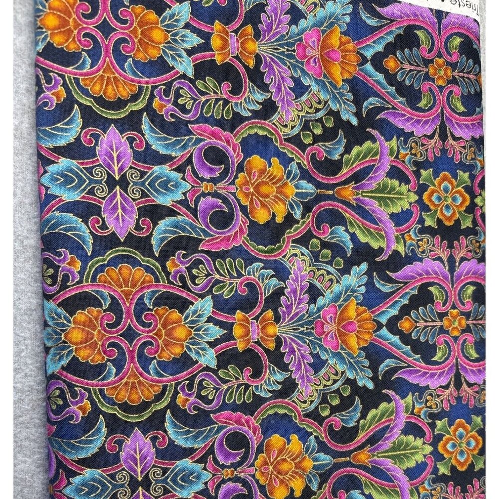 Vibrant Floral & Leaf Print Cotton Fabric by Robert Kaufman 1/2 yard x 44"